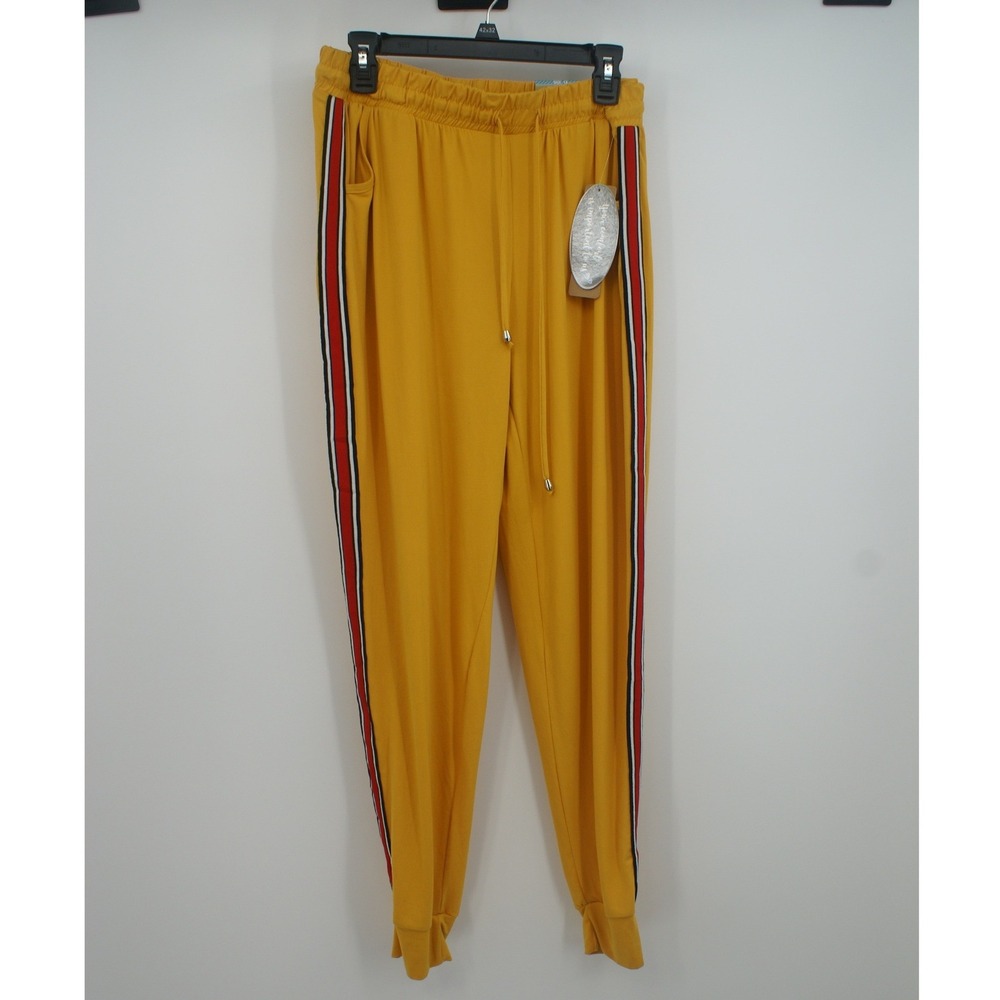 Feathers Womens 1X Joggers Mustard Yellow Red Side Stripe Ankle Length NWT